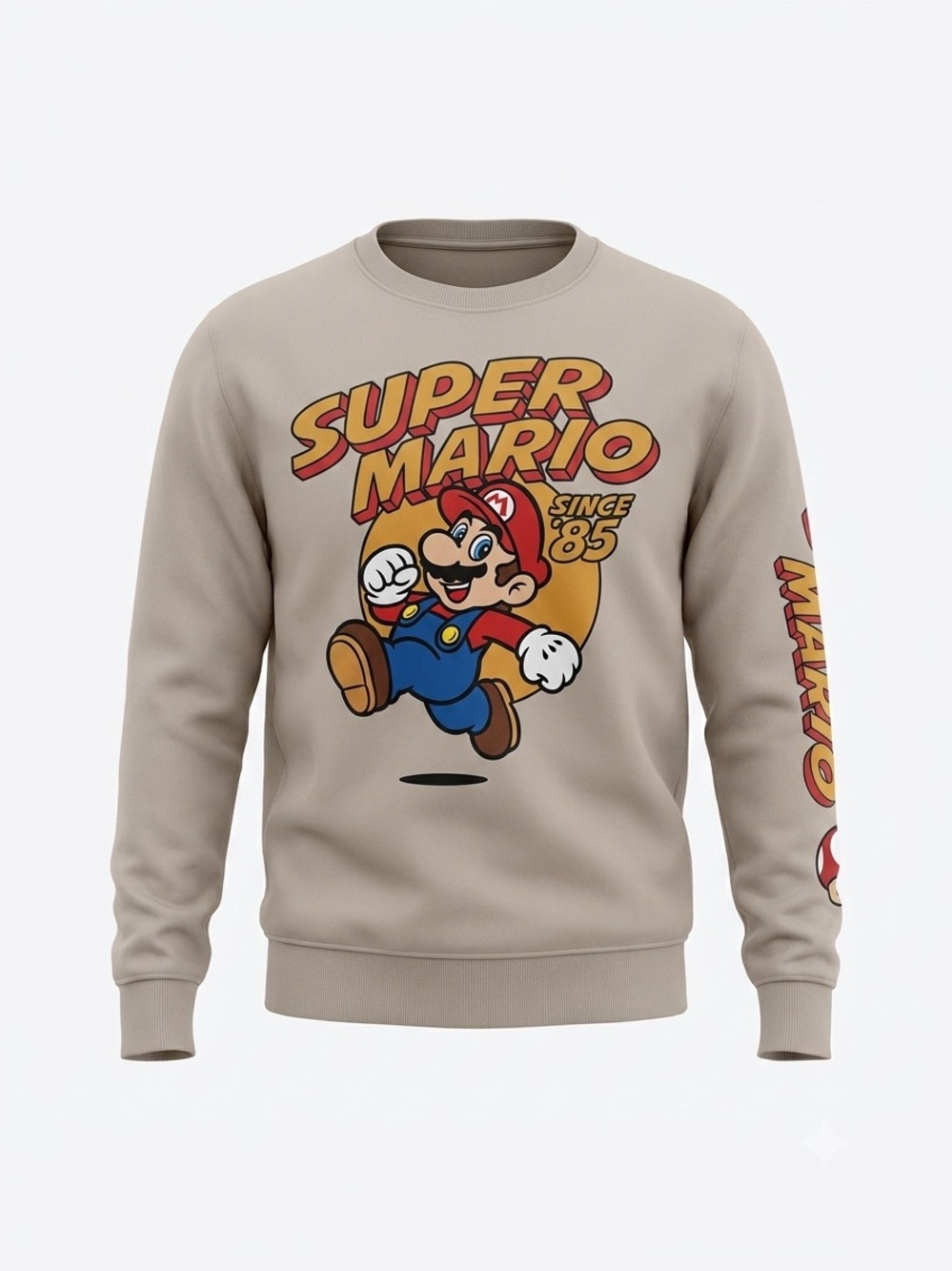 Nintendo Super Mario Graphic Crewneck Sweatshirt Gray Fleece Pullover XS
